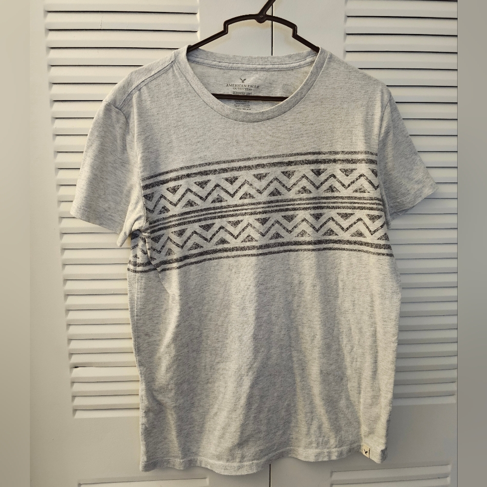 American Eagle Outfitters Gray Patterned Men's Shirt - Small
